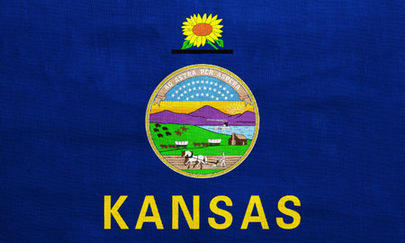 Flag of Kansas on a textured background. Concept collage.の写真素材