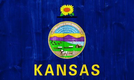 Flag of Kansas on a textured background. Concept collage.の写真素材