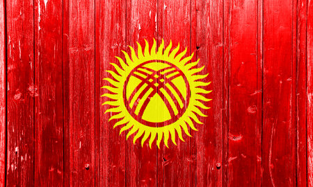 Flag of Kyrgyz Republic on a textured background. Concept collage.の写真素材
