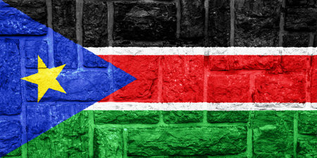 Flag of Republic of South Sudan on a textured background. Concept collage.の写真素材