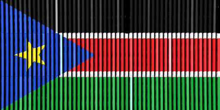 Flag of Republic of South Sudan on a textured background. Concept collage.の写真素材