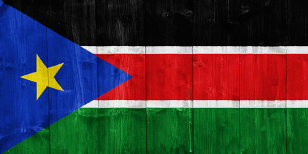 Flag of Republic of South Sudan on a textured background. Concept collage.の写真素材