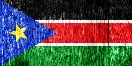 Flag of Republic of South Sudan on a textured background. Concept collage.の写真素材