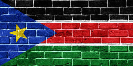 Flag of Republic of South Sudan on a textured background. Concept collage.の写真素材