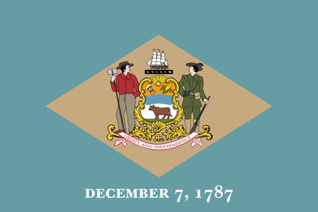 The official current flag and coat of arms of Delaware USA state. State flag of Delaware. Illustration.の写真素材
