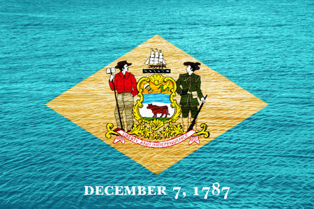 Flag and coat of arms of Delaware USA state on a textured background. Concept collage.の写真素材