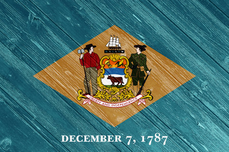 Flag and coat of arms of Delaware USA state on a textured background. Concept collage.の写真素材
