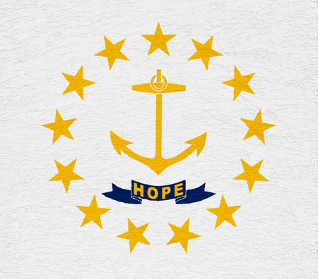 Flag of State of Rhode Island on a textured background. Concept collage.の写真素材