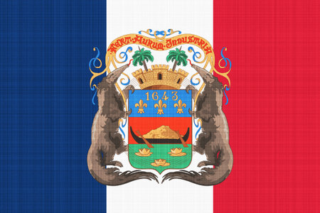 Flag and coat of arms of Guiana department of France on a textured background. Concept collage.の写真素材