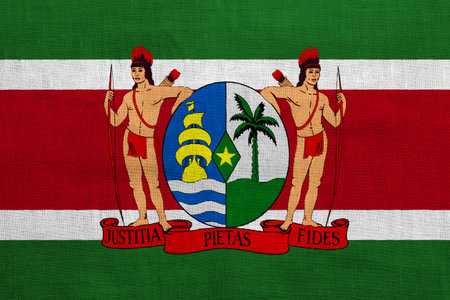 Flag and coat of arms of the Republic of Suriname on a textured background. Concept collage.の写真素材