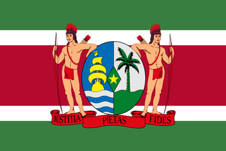 The official current flag and coat of arms of the Republic of Suriname. State flag of Suriname. Illustration.の写真素材