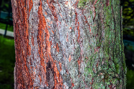 Pinus bark close-up. The texture of the trunk of Pinus sylvestris L. Background from living wood. Forest nature skin.の写真素材