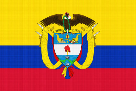 Flag and coat of arms of the Republic of Colombia on a textured background. Concept collage.の写真素材