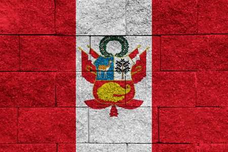 Flag and coat of arms of the Republic of Peru on a textured background. Concept collage.の写真素材