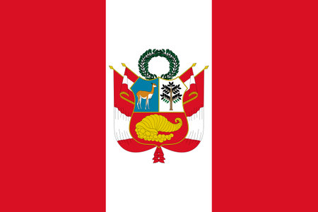 The official current flag and coat of arms of the Republic of Peru. State flag of Peru. Illustration.の写真素材