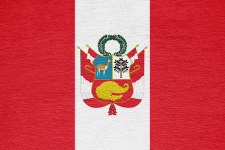 Flag and coat of arms of the Republic of Peru on a textured background. Concept collage.の写真素材