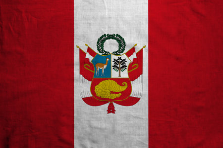 Flag and coat of arms of the Republic of Peru on a textured background. Concept collage.の写真素材