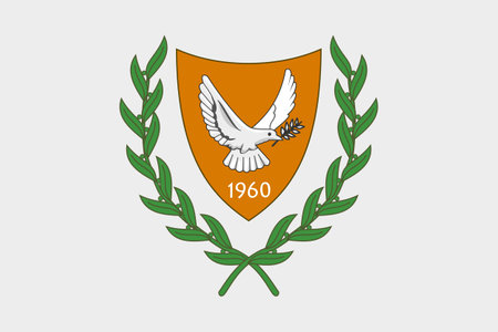 The official current flag and coat of arms of the Republic of Cyprus. State flag of Cyprus. Illustration.の写真素材