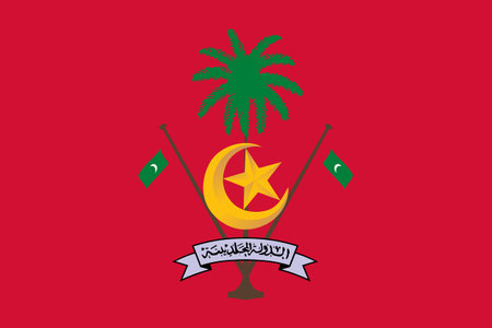 The official current flag and coat of arms of the Republic of Maldives. State flag of Maldives. Illustration.の写真素材