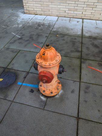 Fire hydrant stands tall on a city street in Portland, USA, symbolizing safety, emergency preparednessの写真素材
