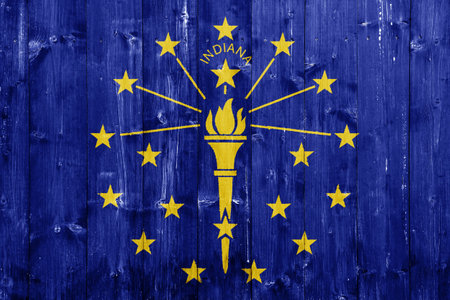 Flag of Indiana USA state on a textured background. Concept collage.の写真素材