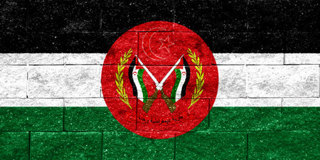 Flag and coat of arms of Western Sahara on a textured background. Concept collage.の写真素材