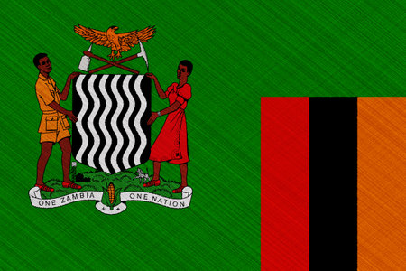 Flag and coat of arms of the Republic of Zambia on a textured background. Concept collage.の写真素材