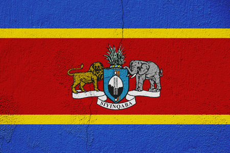 Flag and coat of arms of Kingdom of Eswatini on a textured background. Concept collage.の写真素材