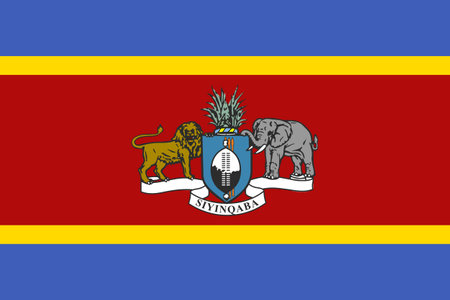 The official current flag and coat of arms of Kingdom of Eswatini. State flag of Zambia texture. Illustration.の写真素材