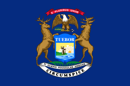 The official current flag of Michigan USA state. State flag of Michigan. Illustration.の写真素材
