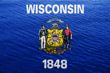 Flag of Wisconsin USA state on a textured background. Concept collage.の写真素材