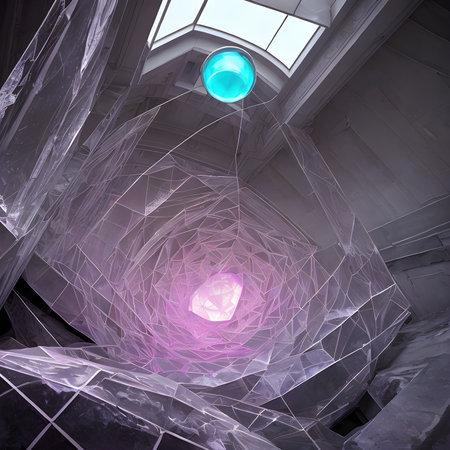Fantasy generative AI Glassformism. Background made of transparent glass and crystals.の素材