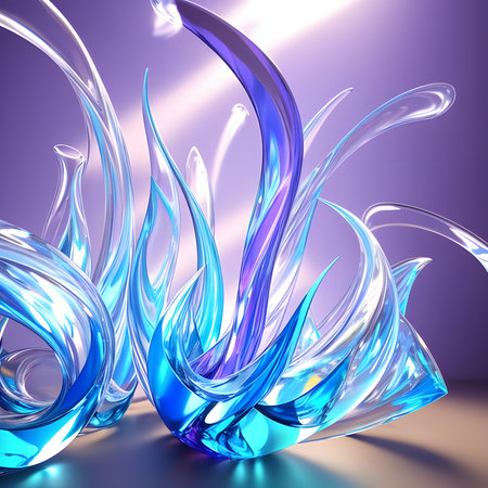 Fantasy generative AI Glassformism. Background made of transparent glass and crystals.の素材