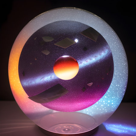 Fantasy generative AI Glassformism. Space, nebula, earth are contained within a glass sphere.の素材