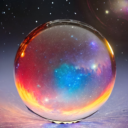 Fantasy generative AI Glassformism. Space, nebula, earth are contained within a glass sphere.の素材
