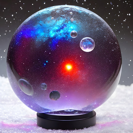 Fantasy generative AI Glassformism. Space, nebula, earth are contained within a glass sphere.の素材