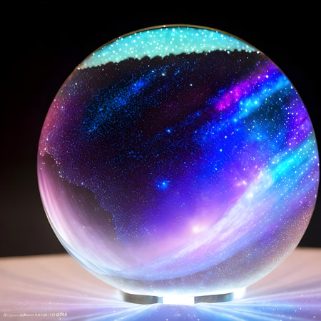 Fantasy generative AI Glassformism. Space, nebula, earth are contained within a glass sphere.の素材