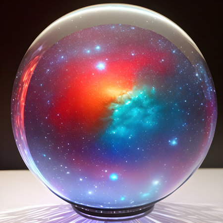 Fantasy generative AI Glassformism. Space, nebula, earth are contained within a glass sphere.の素材