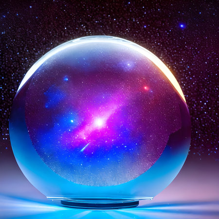 Fantasy generative AI Glassformism. Space, nebula, earth are contained within a glass sphere.の素材