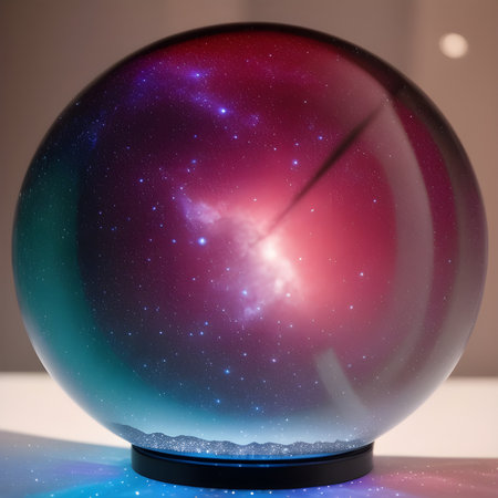 Fantasy generative AI Glassformism. Space, nebula, earth are contained within a glass sphere.の素材