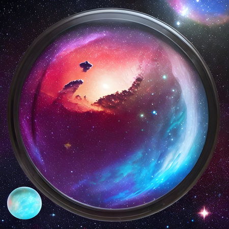 Fantasy generative AI Glassformism. Space, nebula, earth are contained within a glass sphere.の素材