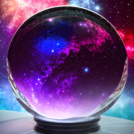 Fantasy generative AI Glassformism. Space, nebula, earth are contained within a glass sphere.の素材