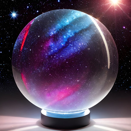 Fantasy generative AI Glassformism. Space, nebula, earth are contained within a glass sphere.の素材