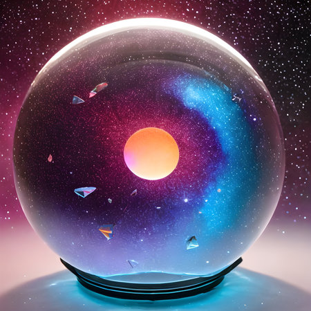 Fantasy generative AI Glassformism. Space, nebula, earth are contained within a glass sphere.の素材