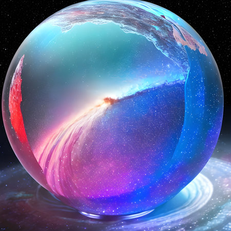Fantasy generative AI Glassformism. Space, nebula, earth are contained within a glass sphere.の素材