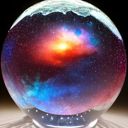 Fantasy generative AI Glassformism. Space, nebula, earth are contained within a glass sphere.の素材