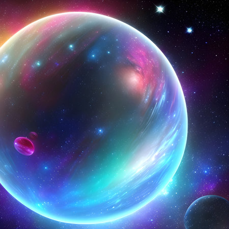 Fantasy generative AI Glassformism. Space, nebula, earth are contained within a glass sphere.の素材