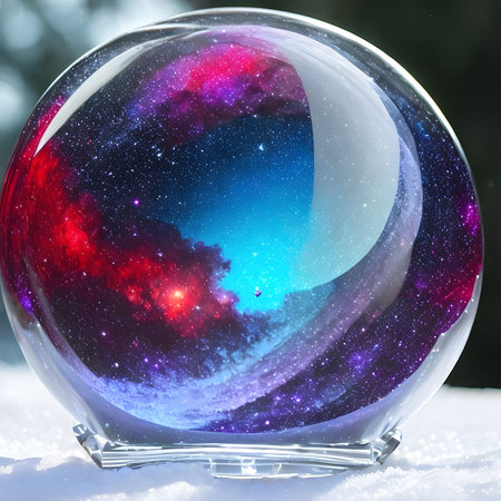 Fantasy generative AI Glassformism. Space, nebula, earth are contained within a glass sphere.の素材