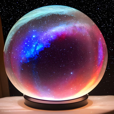 Fantasy generative AI Glassformism. Space, nebula, earth are contained within a glass sphere.の素材