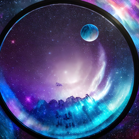 Fantasy generative AI Glassformism. Space, nebula, earth are contained within a glass sphere.の素材
